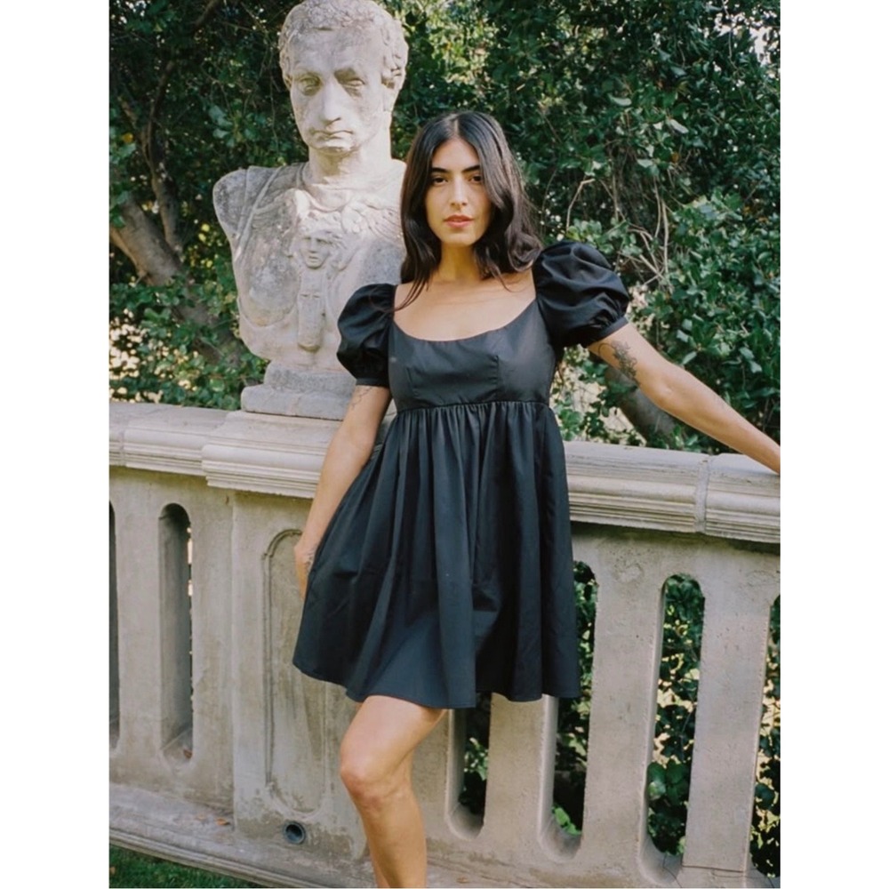 Ciao Lucia Delfina Black Babydoll Mini Dress Puff Sleeve XS